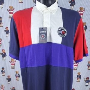 Chaps patch logo Heritage navy blue & red colorblock casual NWT XL polo shirt